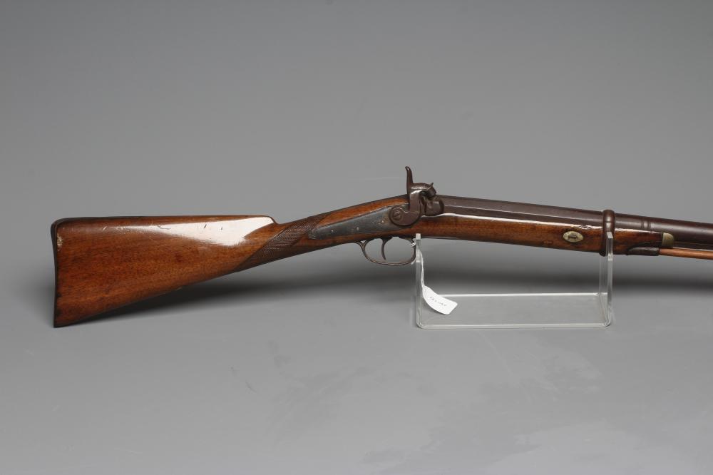 A PERCUSSION SPORTING MUSKET, the 30 1/4" barrel octagonal at the breech, foliate etched action, Image