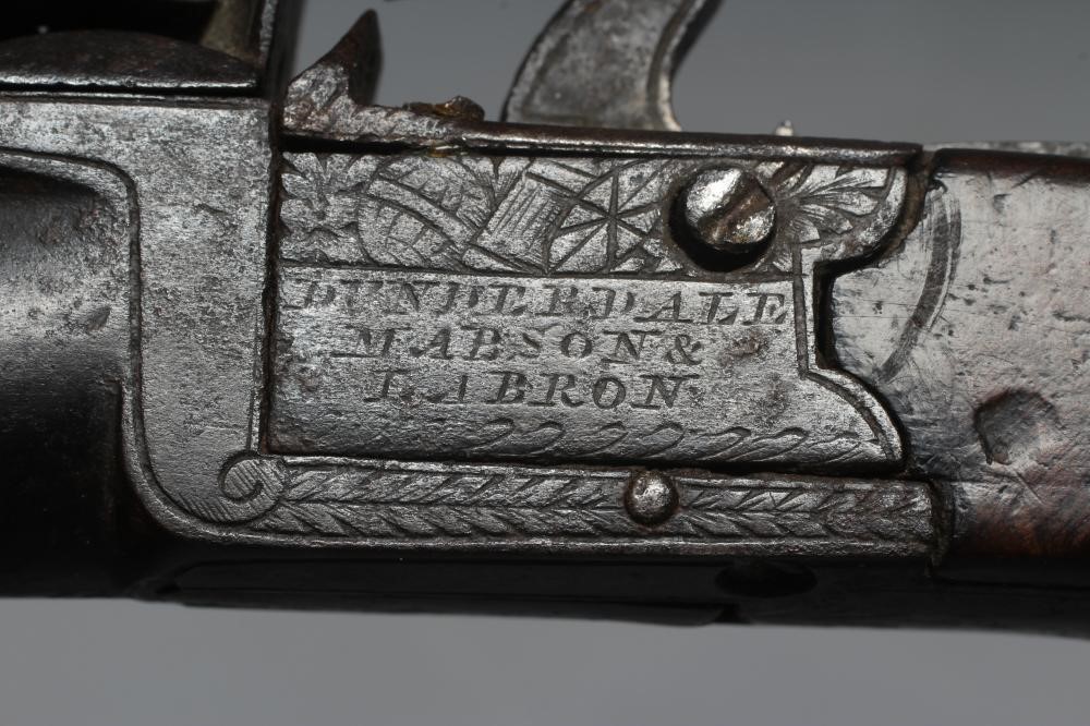 A FLINTLOCK POCKET PISTOL by Dunderdale, Mabson & Labron, with 1 3/4" barrel, action etched with Image