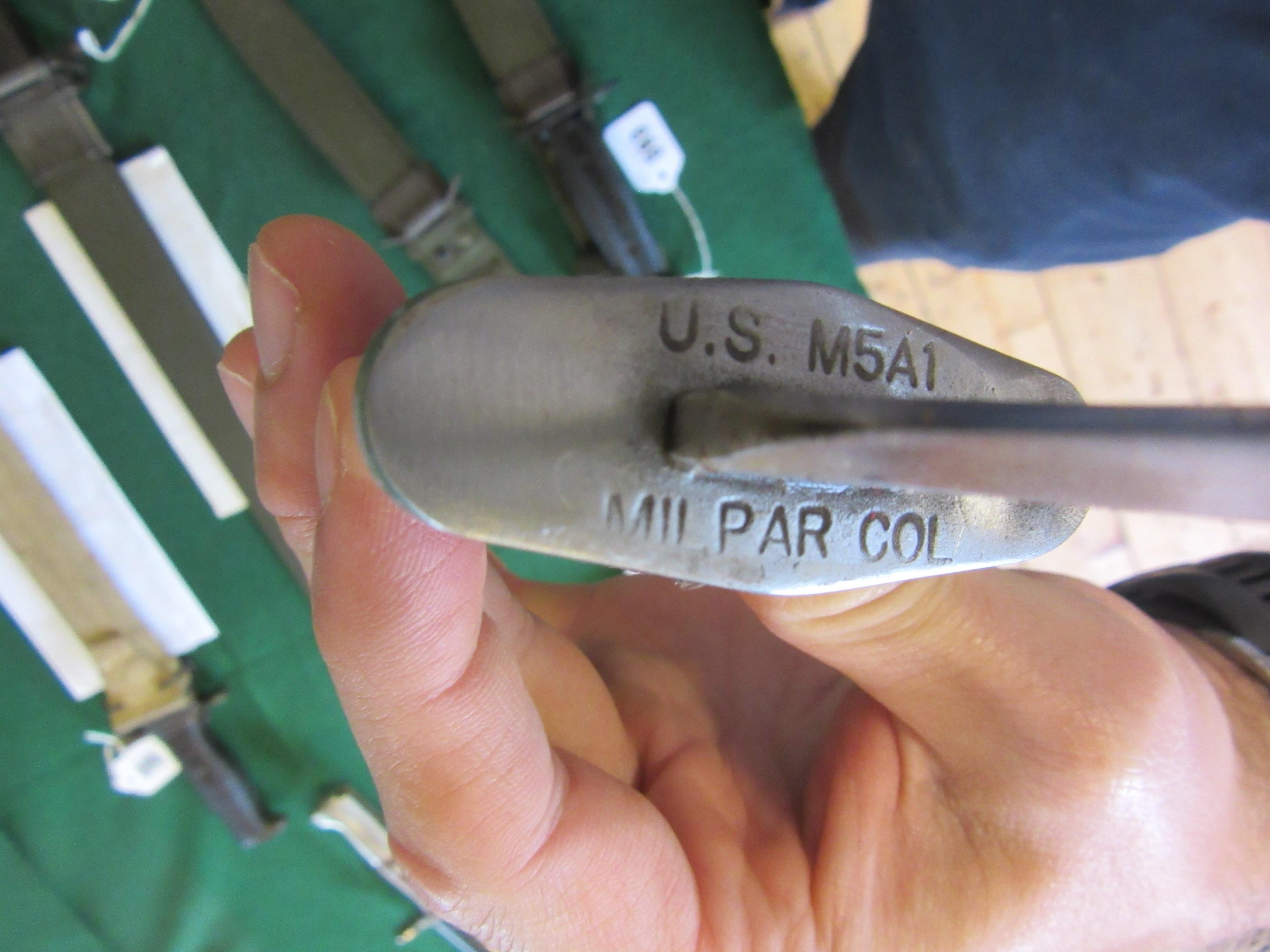 TWO US M8A1 BAYONETS, MK4 and M5A1 patterns, both with plastic scabbards and canvas frogs, each 13" Image