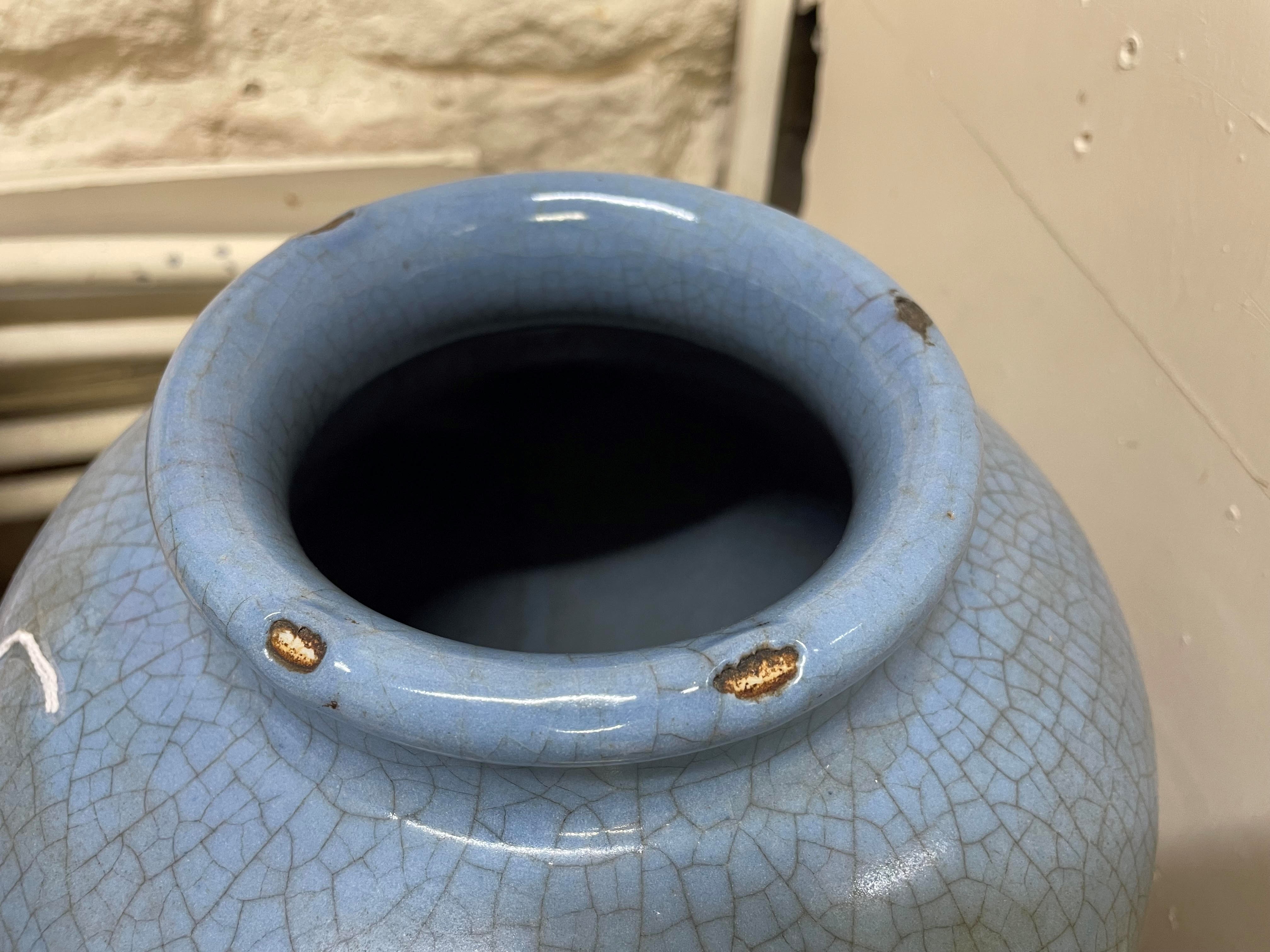 A CHINESE JUN WARE VASE of rounded cylindrical form with an all-over blue crackle glaze, unmarked, Image