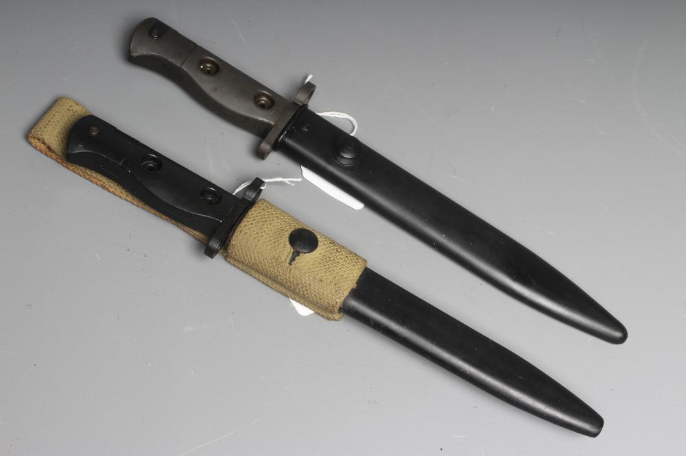 TWO BRITISH KNIFE BAYONETS, comprising an L1A3 with canvas frog, and an L1A1, both with metal Image