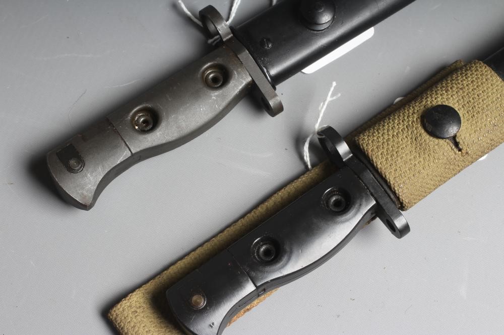 TWO BRITISH KNIFE BAYONETS, comprising an L1A3 with canvas frog, and an L1A1, both with metal Image