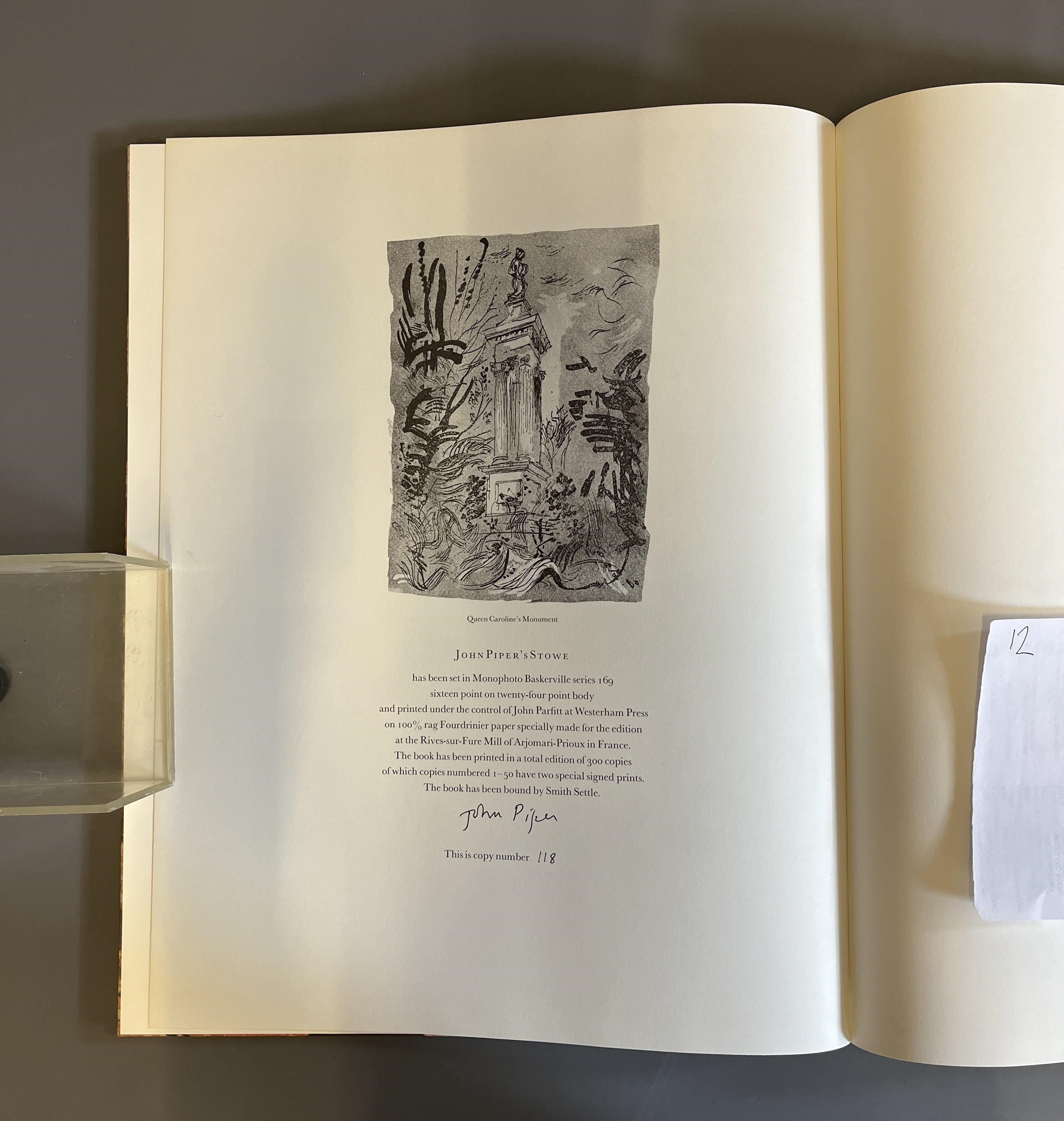 JOHN PIPER, STOWE, copy number 118/300, signed by John Piper, Hurtwood Press, 1983, near fine (Est. Image