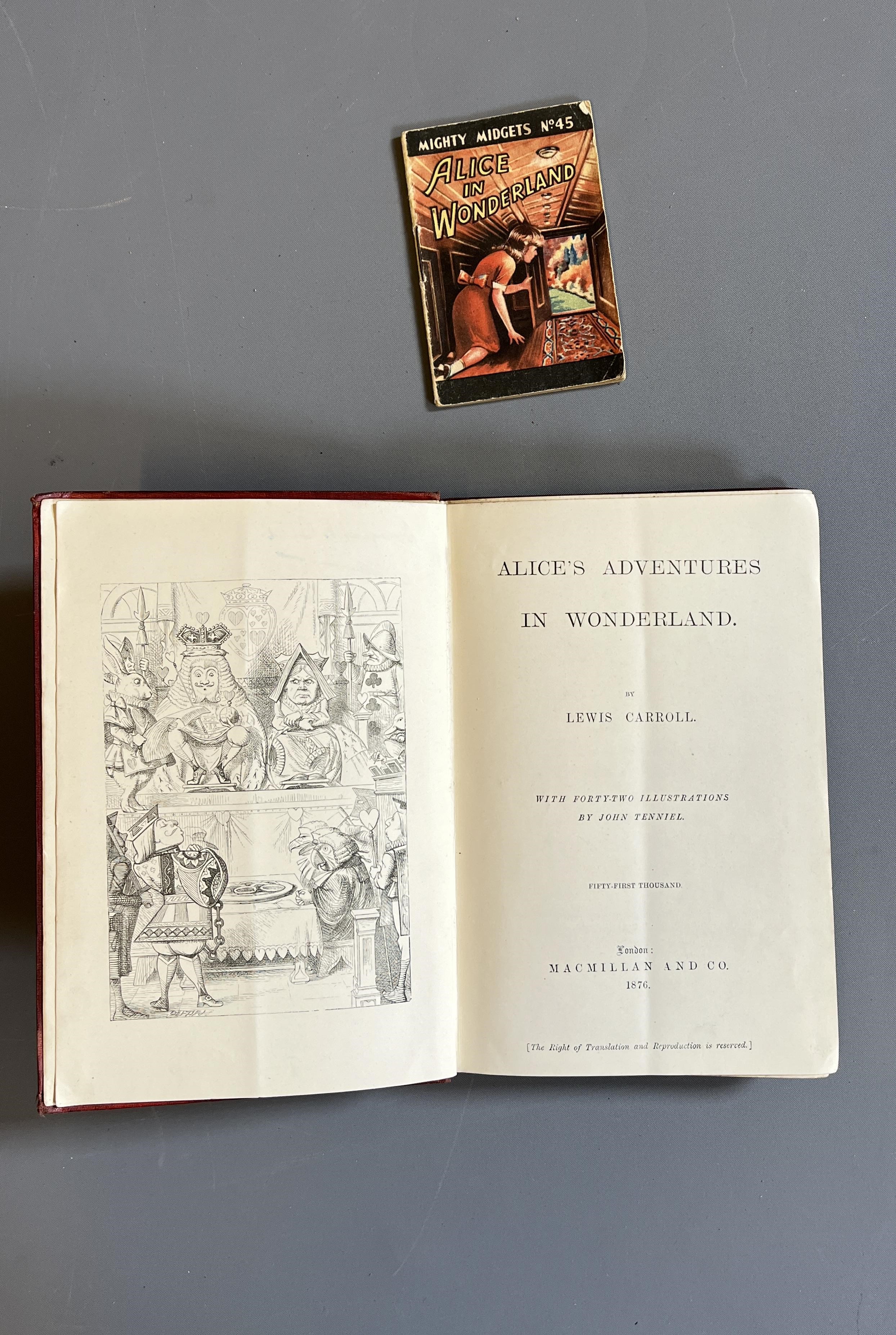 ALICE IN WONDERLAND, Lewis Carroll, 1876, Macmillan, 51st Thousand; good condition, lower inner Image