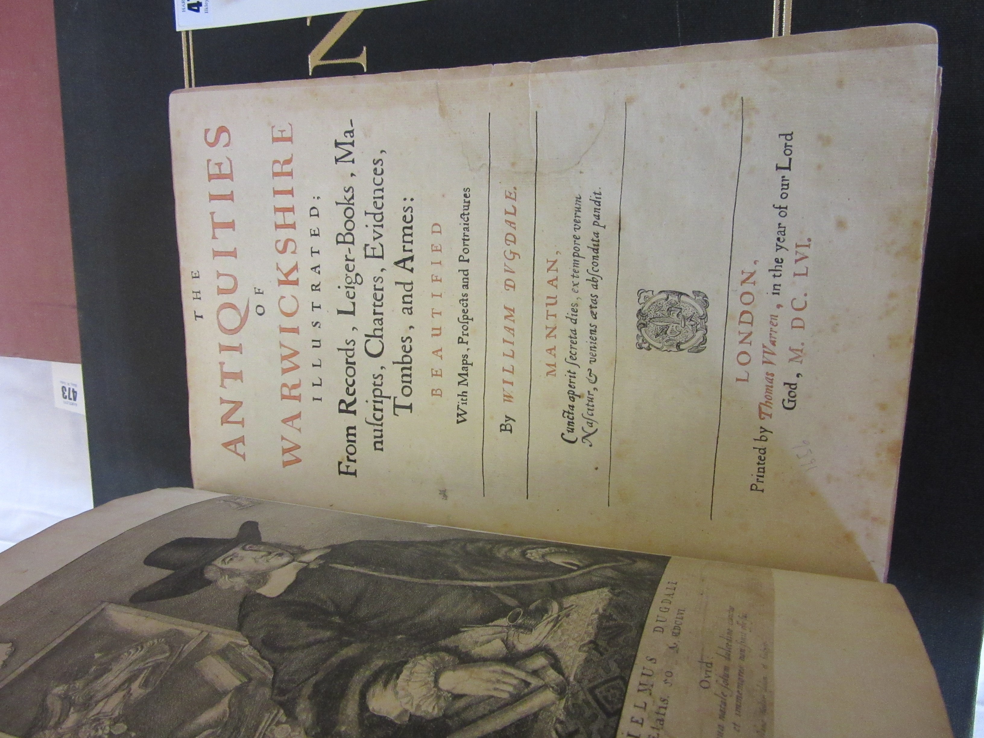 THE ANTIQUITIES OF WARWICKSHIRE, William Dugdale, 1655, Thomas Warren, diced calf binding with taped Image
