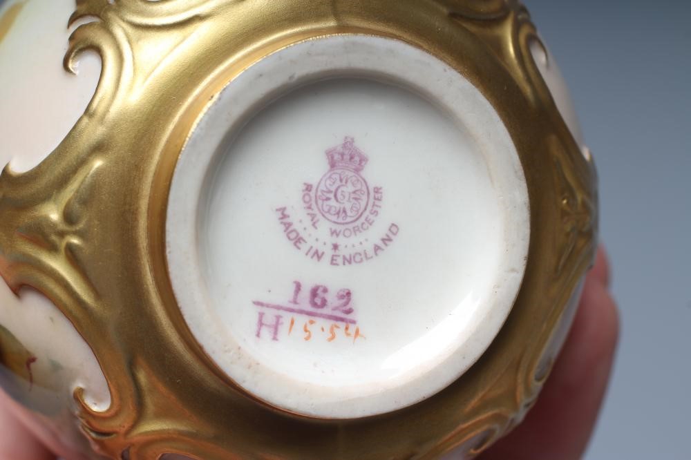 THREE ROYAL WORCESTER SMALL VASES, various dates, all painted with full blown pink and yellow roses, Image