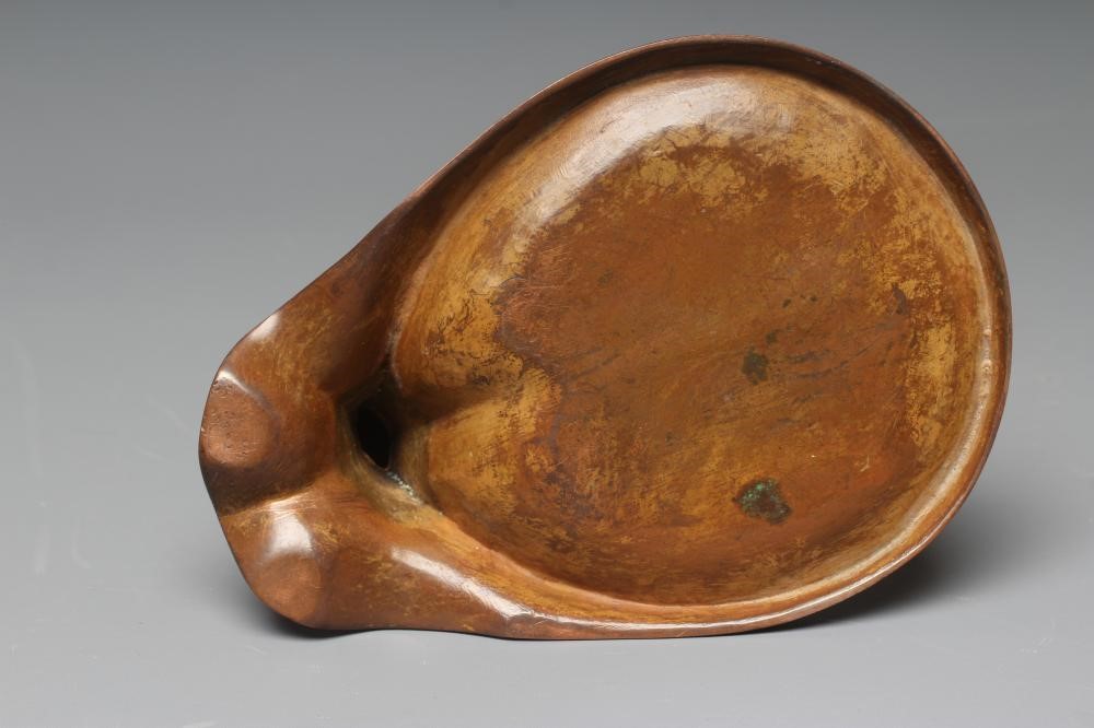 AN ART NOUVEAU PATINATED COPPER FIGURAL DISH modelled as a young lady wearing a flowing dress Image