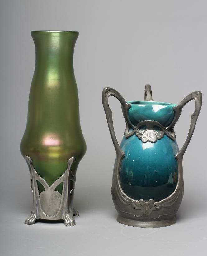AN ART NOUVEAU EARTHENWARE VASE BY J. VON SCHWARZ of bulbous form with rounded trefoil neck in a Image