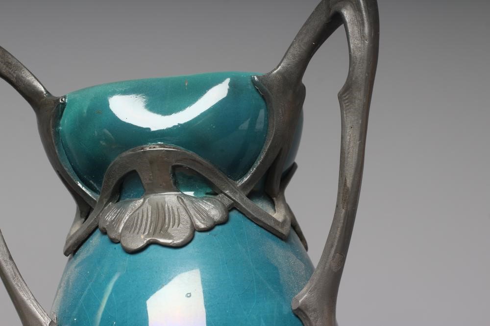 AN ART NOUVEAU EARTHENWARE VASE BY J. VON SCHWARZ of bulbous form with rounded trefoil neck in a Image