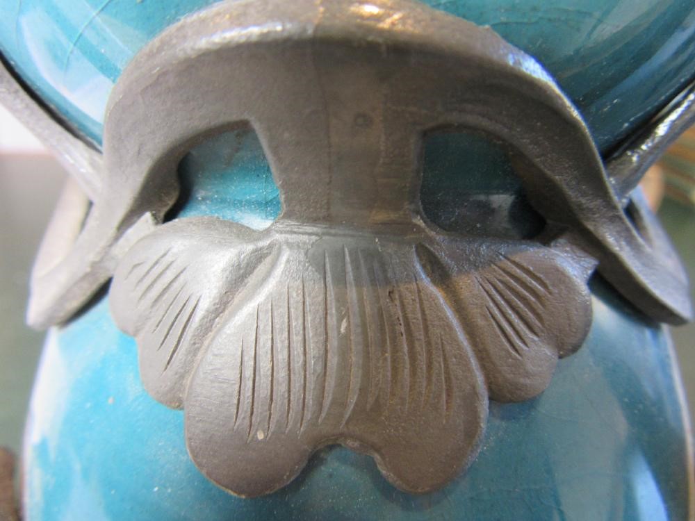 AN ART NOUVEAU EARTHENWARE VASE BY J. VON SCHWARZ of bulbous form with rounded trefoil neck in a Image