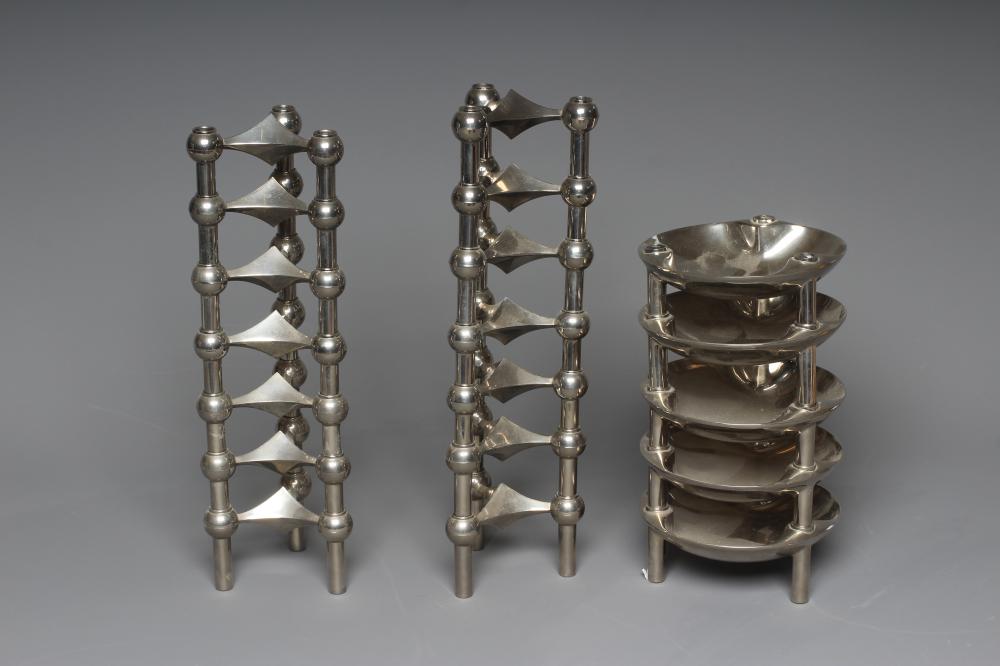 WERNER STOFF FOR NAGEL - a set of fourteen Variante S22 Konzept cast chrome modular triple candle Image