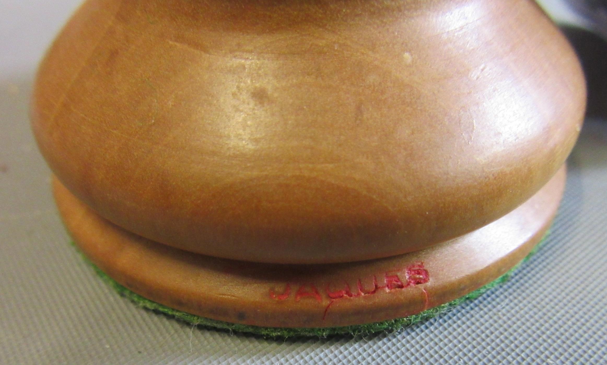 A JAQUES STAUNTON CHESS SET, c.1981, in box and ebony, weighted, in green baize lined box with Image