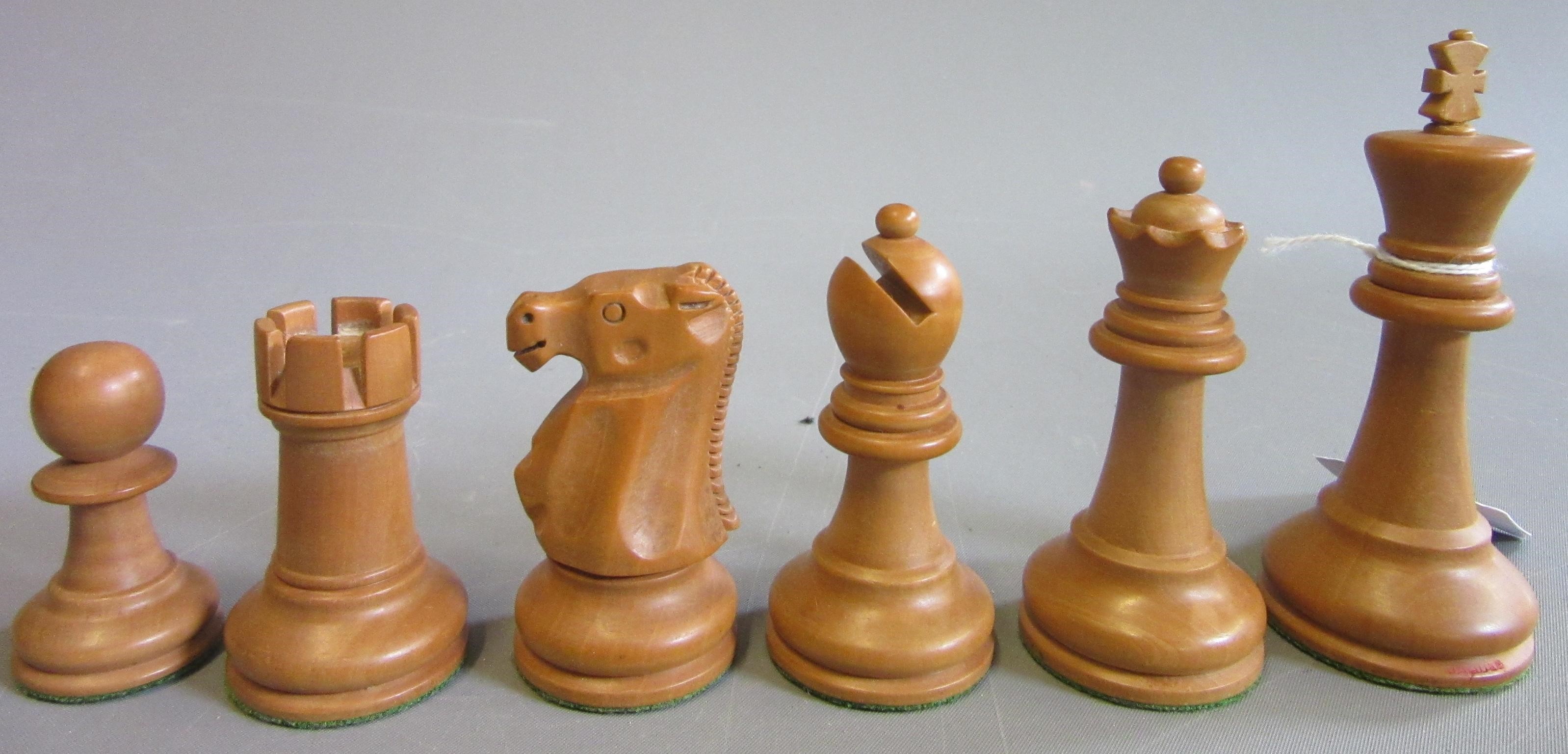 A JAQUES STAUNTON CHESS SET, c.1981, in box and ebony, weighted, in green baize lined box with Image
