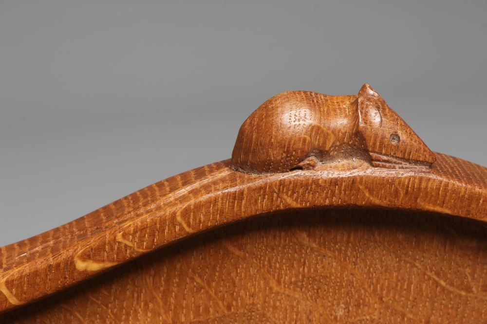 A ROBERT THOMPSON KIDNEY SHAPED OAK TRAY with carved mouse handles, 13 1/2" x 18 1/2" (Est. plus 24% Image