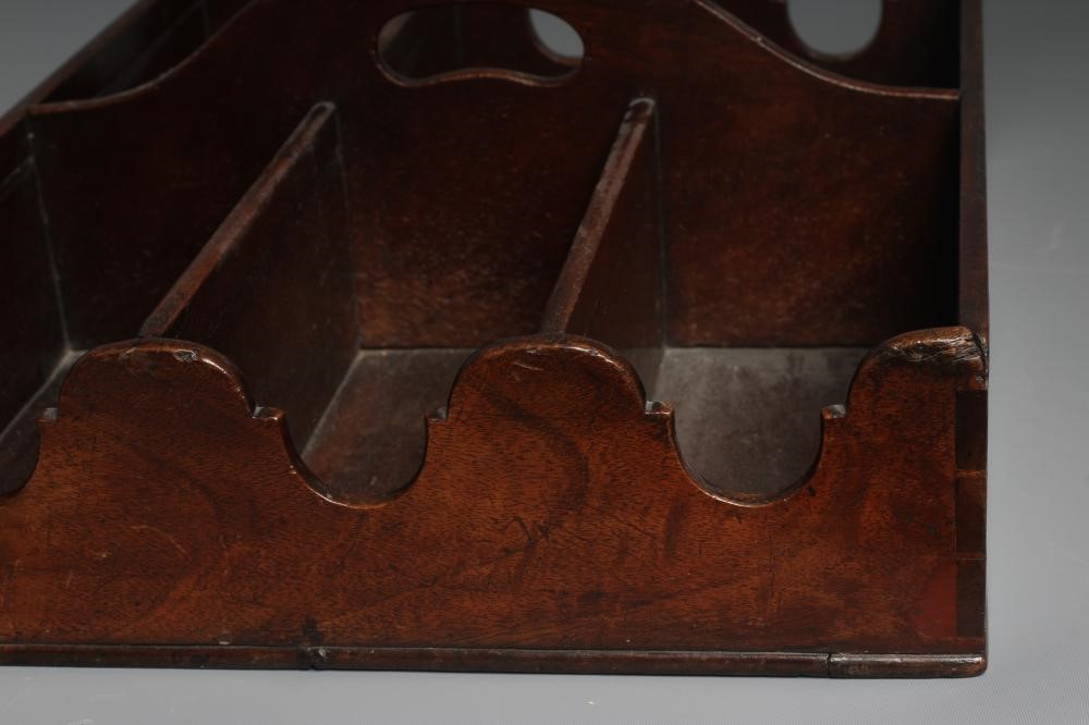 A GEORGIAN MAHOGANY BOTTLE CARRIER with six compartments and central carrying handle, 18" l x 13 Image