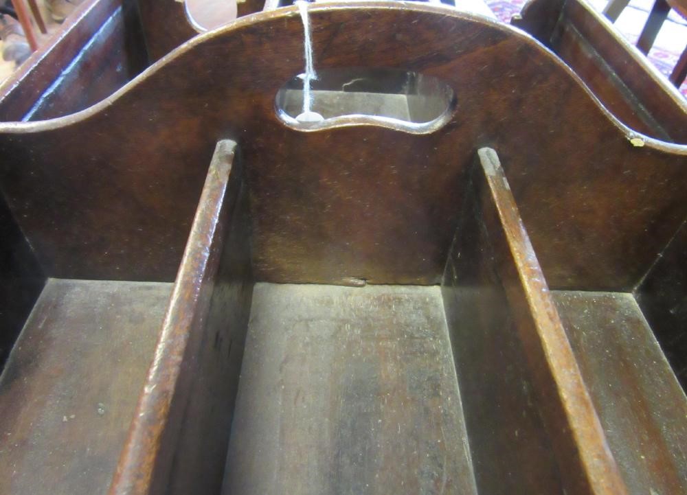 A GEORGIAN MAHOGANY BOTTLE CARRIER with six compartments and central carrying handle, 18" l x 13 Image