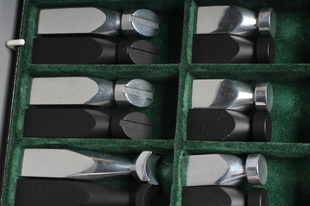 A SATELLITE CHESS SET BY STUDIO ANNE CARLTON, early 1980's, the abstract Space Age pieces in Image