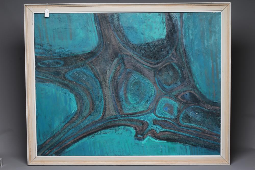 CARL DUDLEY HANSON (1929-2014) Abstract in Turquoise, mixed media on board, 35" x 45", modern frame Image