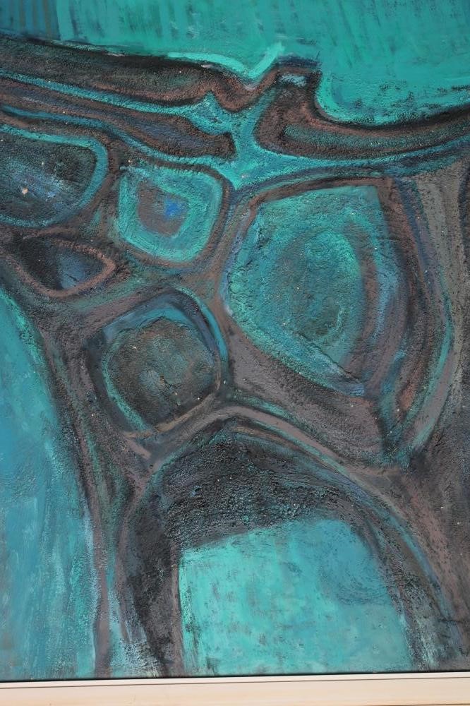 CARL DUDLEY HANSON (1929-2014) Abstract in Turquoise, mixed media on board, 35" x 45", modern frame Image