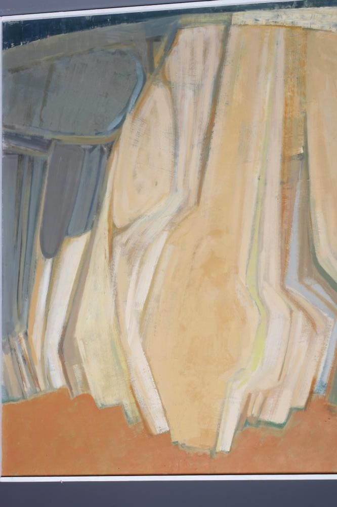 CARL DUDLEY HANSON (1929-2014) Abstract in Brown and Blue, oil on panel, 36 1/2" x 48", white Image