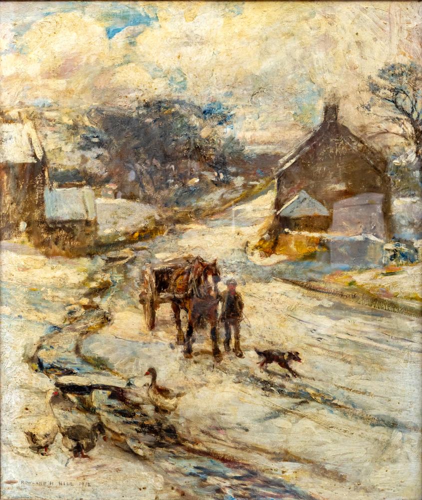 ROWLAND H HILL (1873-1952) Farmer with Horse and Cart on a Winter Snowbound Track Image