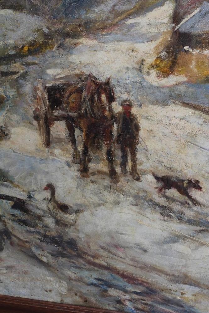 ROWLAND H HILL (1873-1952) Farmer with Horse and Cart on a Winter Snowbound Track Image