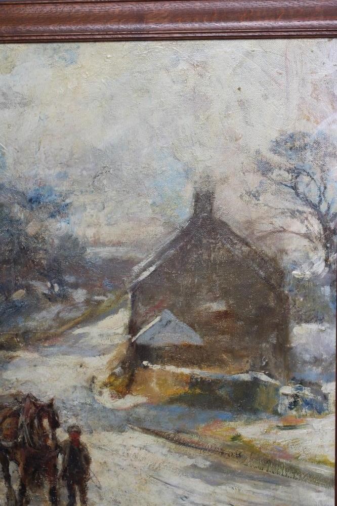 ROWLAND H HILL (1873-1952) Farmer with Horse and Cart on a Winter Snowbound Track Image