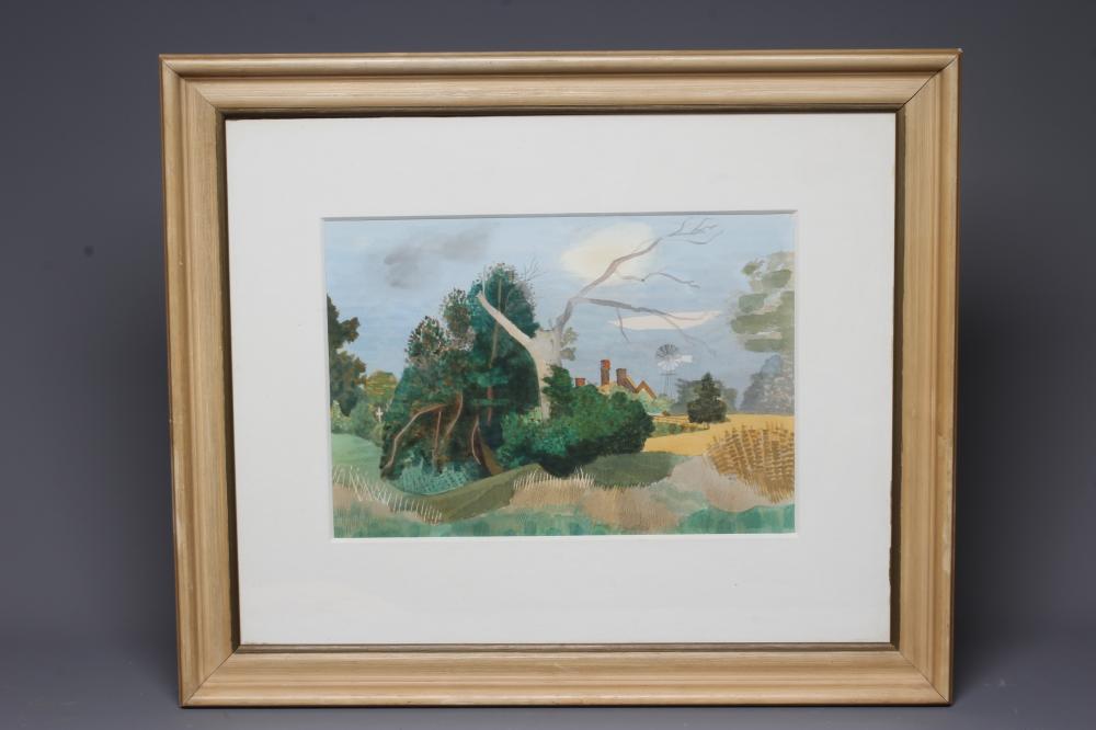 KENNETH ROWNTREE (1915-1997) Rural Landscape with Gnarled Tree and Corn Fields Image