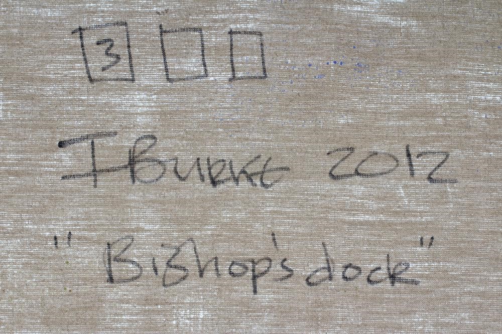 IAN BURKE (b.1955) Bishop's Dock, signed, inscribed with title and dated 2012 verso, oil on canvas, Image
