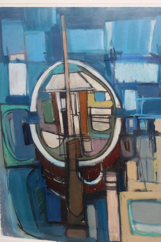 IAN BURKE (b.1955) Sailing Boat at its Moorings, signed lower right and dated 2014, mixed media, 30 Image