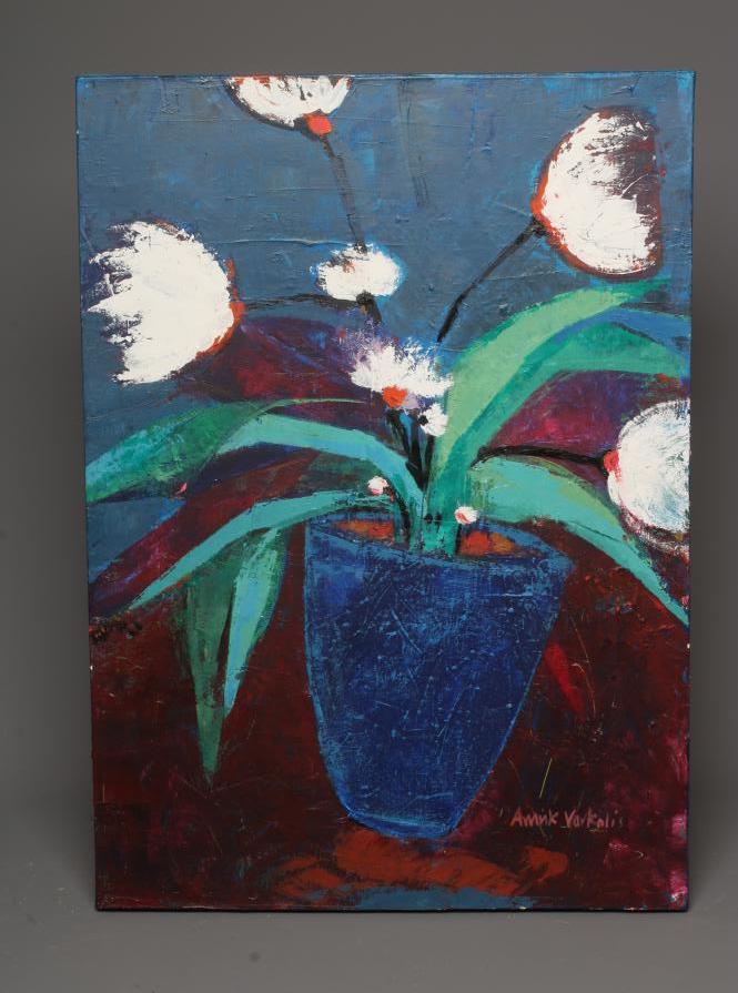AMRIK VARKALIS (b.1949) Still Life, signed lower right, oil on canvas, 27 1/2" x 19 1/2", unframed Image