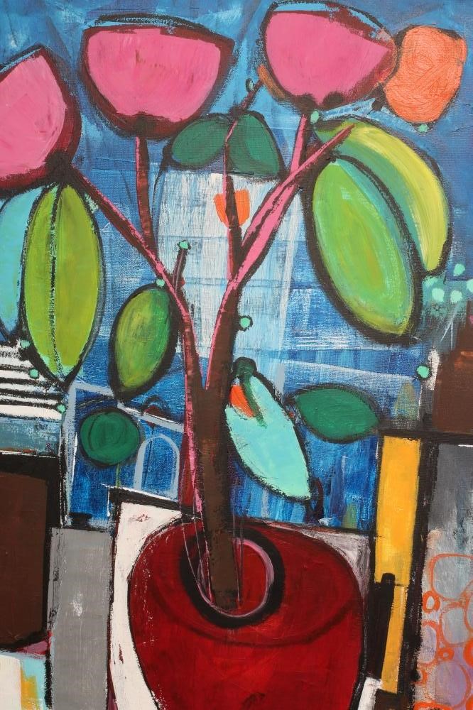AMRIK VARKALIS (b.1949) Red Pot, signed lower right, oil on canvas, 39 1/2" x 19 1/2", unframed Image