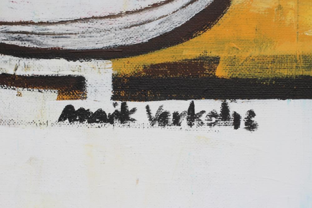 AMRIK VARKALIS (b.1949) Red Pot, signed lower right, oil on canvas, 39 1/2" x 19 1/2", unframed Image