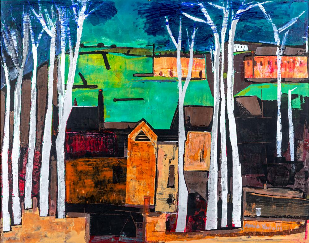 AMRIK VARKALIS (b.1940) White Trees, signed lower right, oil on board, 26 1/2" x 33 1/2", framed Image