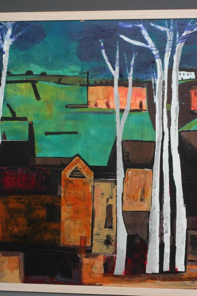 AMRIK VARKALIS (b.1940) White Trees, signed lower right, oil on board, 26 1/2" x 33 1/2", framed Image