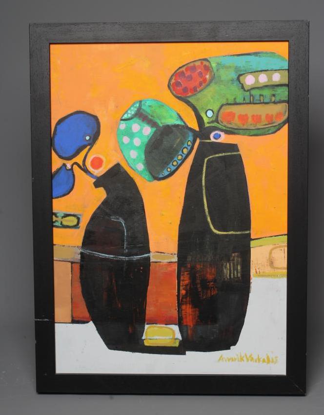 AMRIK VARKALIS (b.1940) Still Life in Winter, signed lower right, oil on board, 22 1/2" x 15 1/2", Image