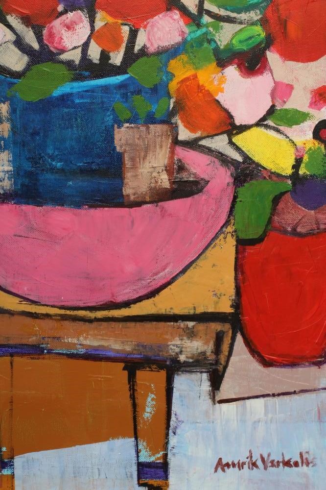AMRIK VARKALIS (b.1940) Pink Bowl, signed lower right, oil on canvas, 19 1/2" x 20", unframed Image