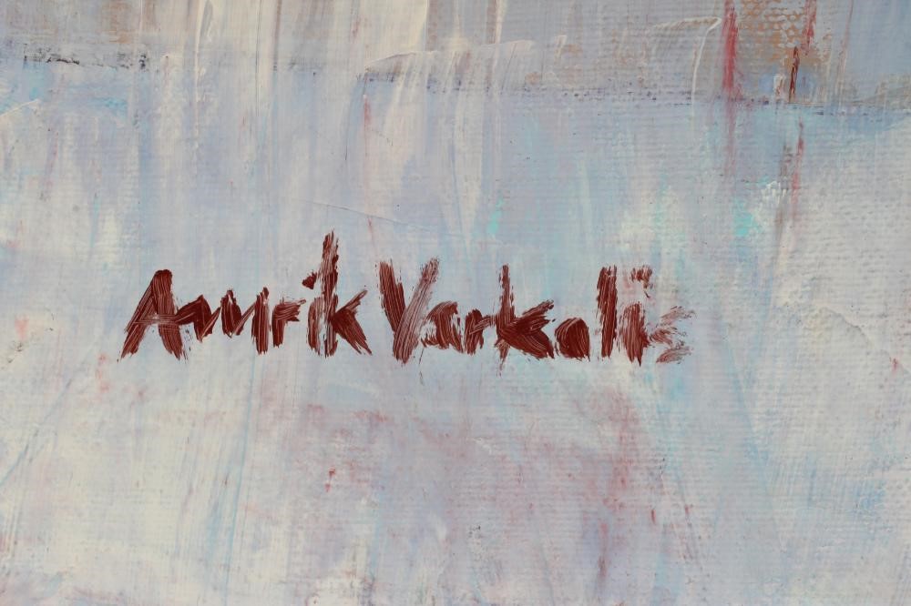 AMRIK VARKALIS (b.1940) Pink Bowl, signed lower right, oil on canvas, 19 1/2" x 20", unframed Image