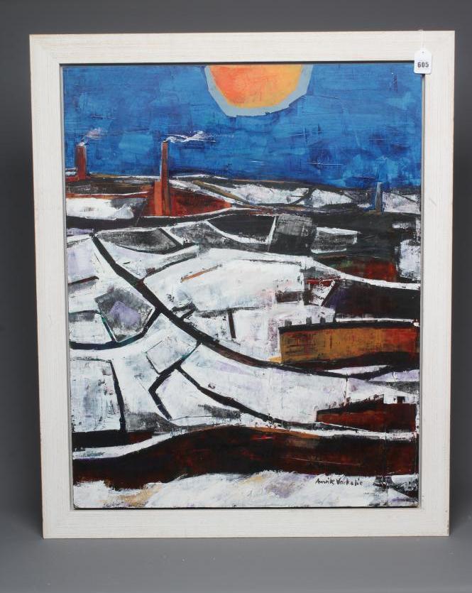 AMRIK VARKALIS (b.1940) Winter Landscape, signed lower right, oil on board, 34 1/2" x 27 1/2", Image