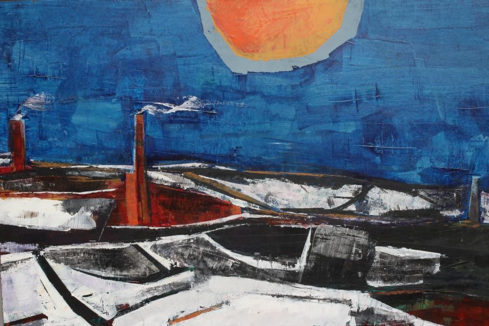 AMRIK VARKALIS (b.1940) Winter Landscape, signed lower right, oil on board, 34 1/2" x 27 1/2", Image