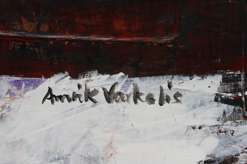 AMRIK VARKALIS (b.1940) Winter Landscape, signed lower right, oil on board, 34 1/2" x 27 1/2", Image