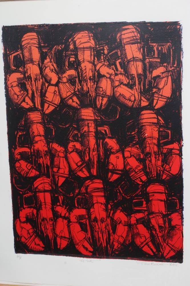 IAN BURKE (British School, 20th/21st century) Glut, A/P, signed and dated 2011, linocut in colours, Image