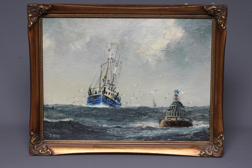 JACK RIGG (1927-2023) Off Whitby, signed lower left, oil on board, 11 1/2" x 15 1/2", modern gilt Image