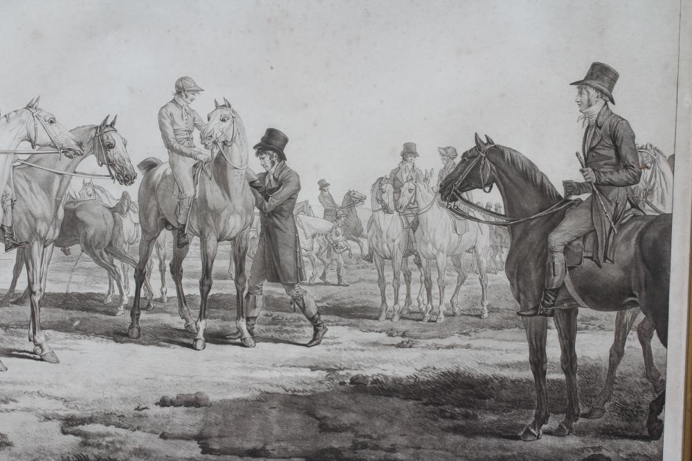 CARLE VERNET (1758-1836) Five Racers Preparing to Start, restrike engraving, 22" x 36" (PL), framed Image