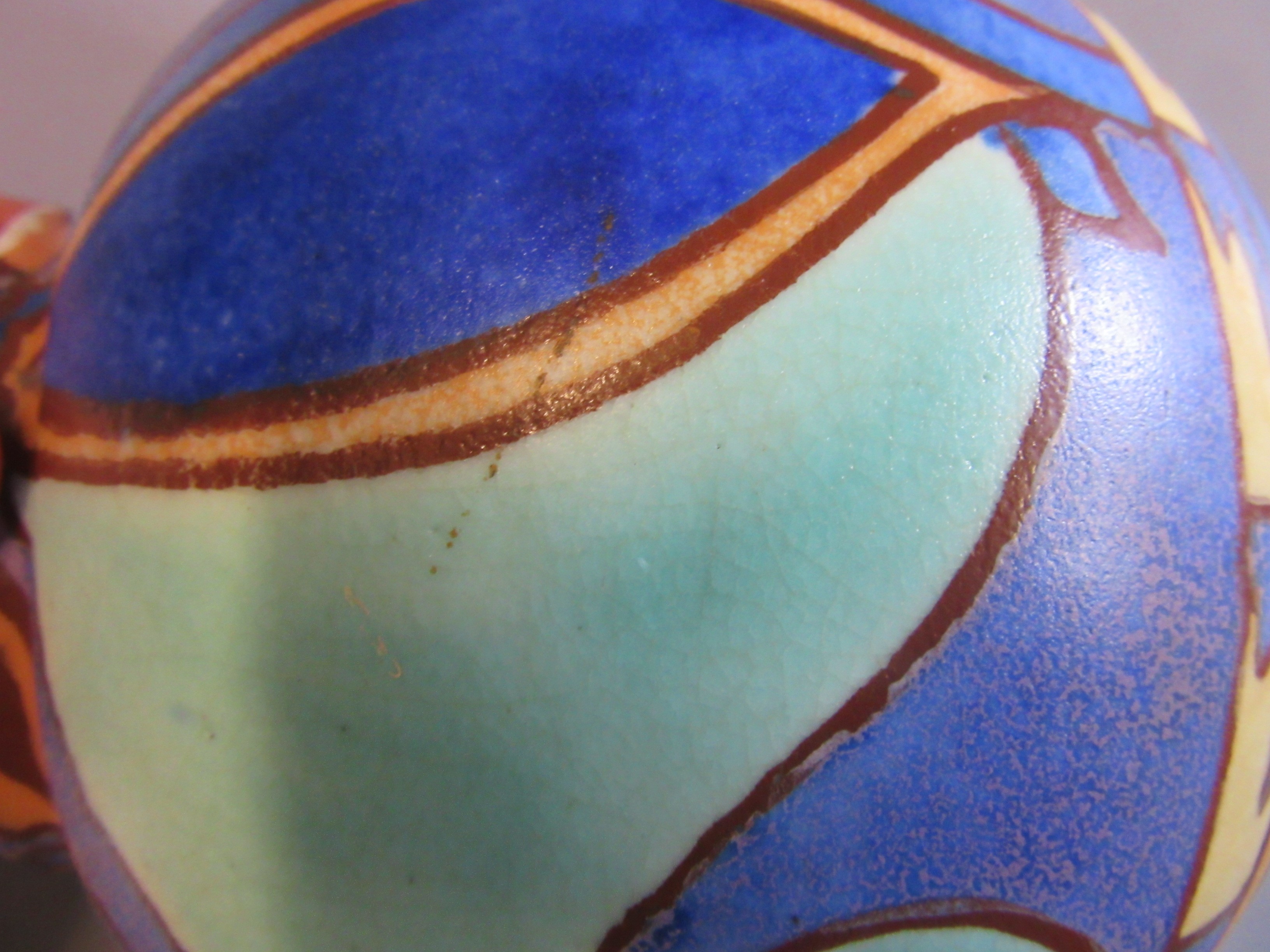 A CLARICE CLIFF NEWPORT POTTERY BIZARRE INSPIRATION SPHERICAL VASE painted in shades of blues and Image