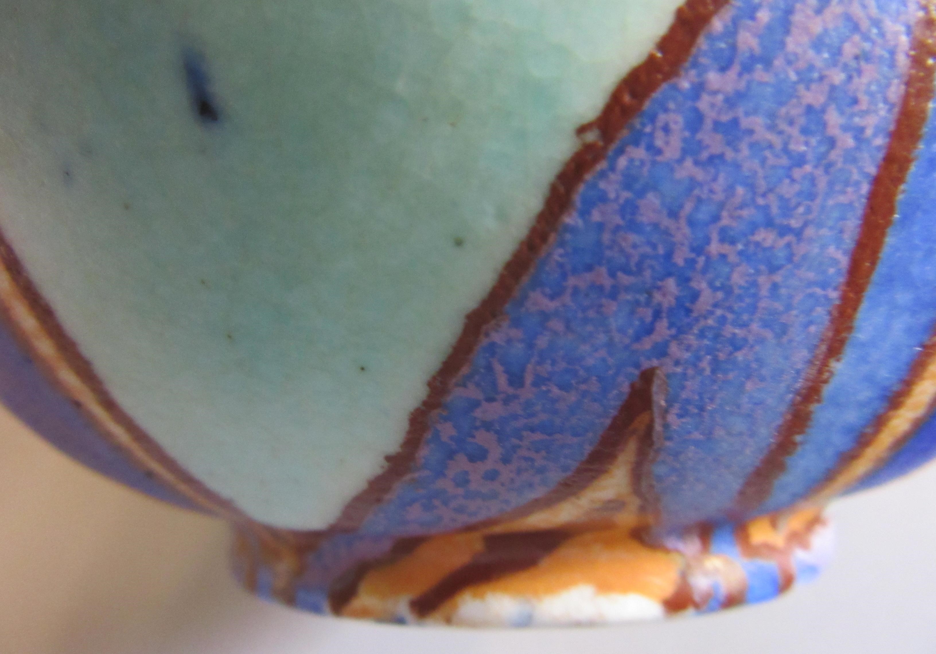 A CLARICE CLIFF NEWPORT POTTERY BIZARRE INSPIRATION SPHERICAL VASE painted in shades of blues and Image