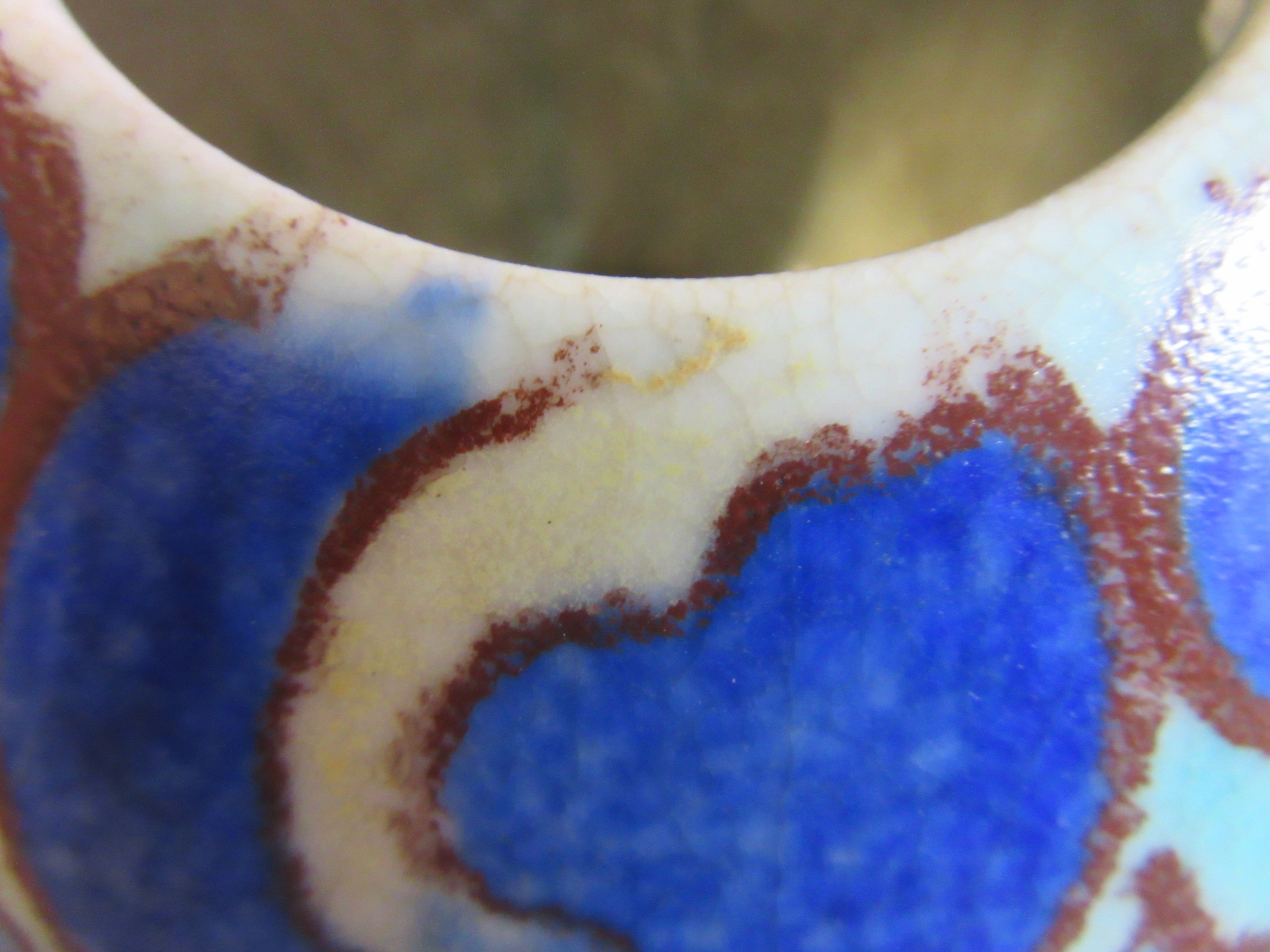 A CLARICE CLIFF NEWPORT POTTERY BIZARRE INSPIRATION SPHERICAL VASE painted in shades of blues and Image