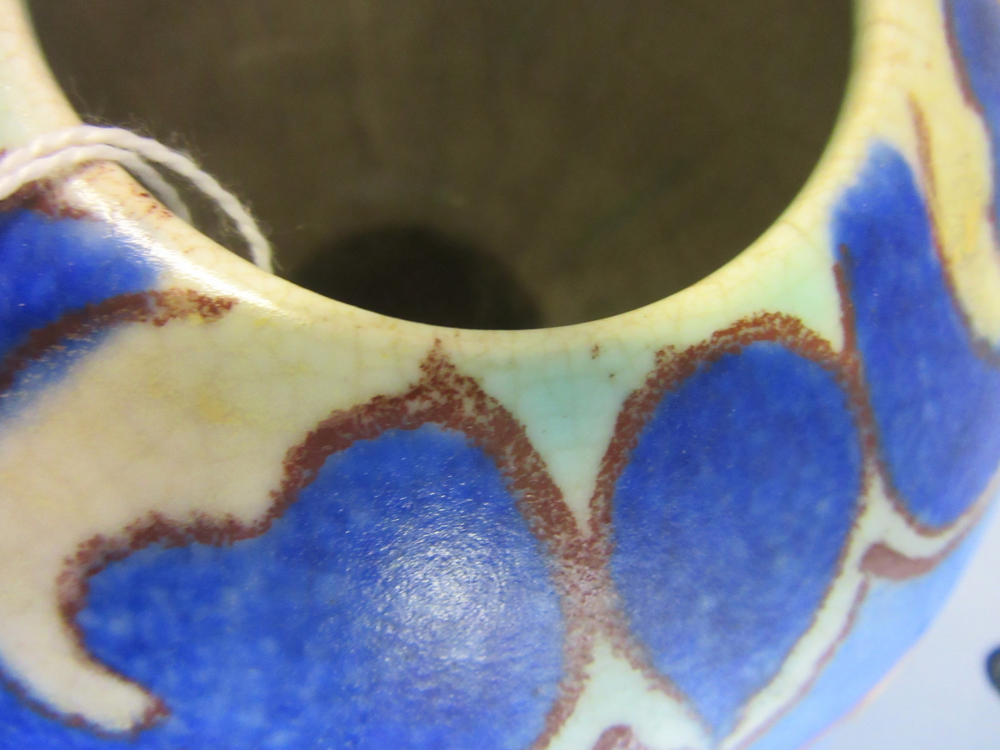 A CLARICE CLIFF NEWPORT POTTERY BIZARRE INSPIRATION SPHERICAL VASE painted in shades of blues and Image