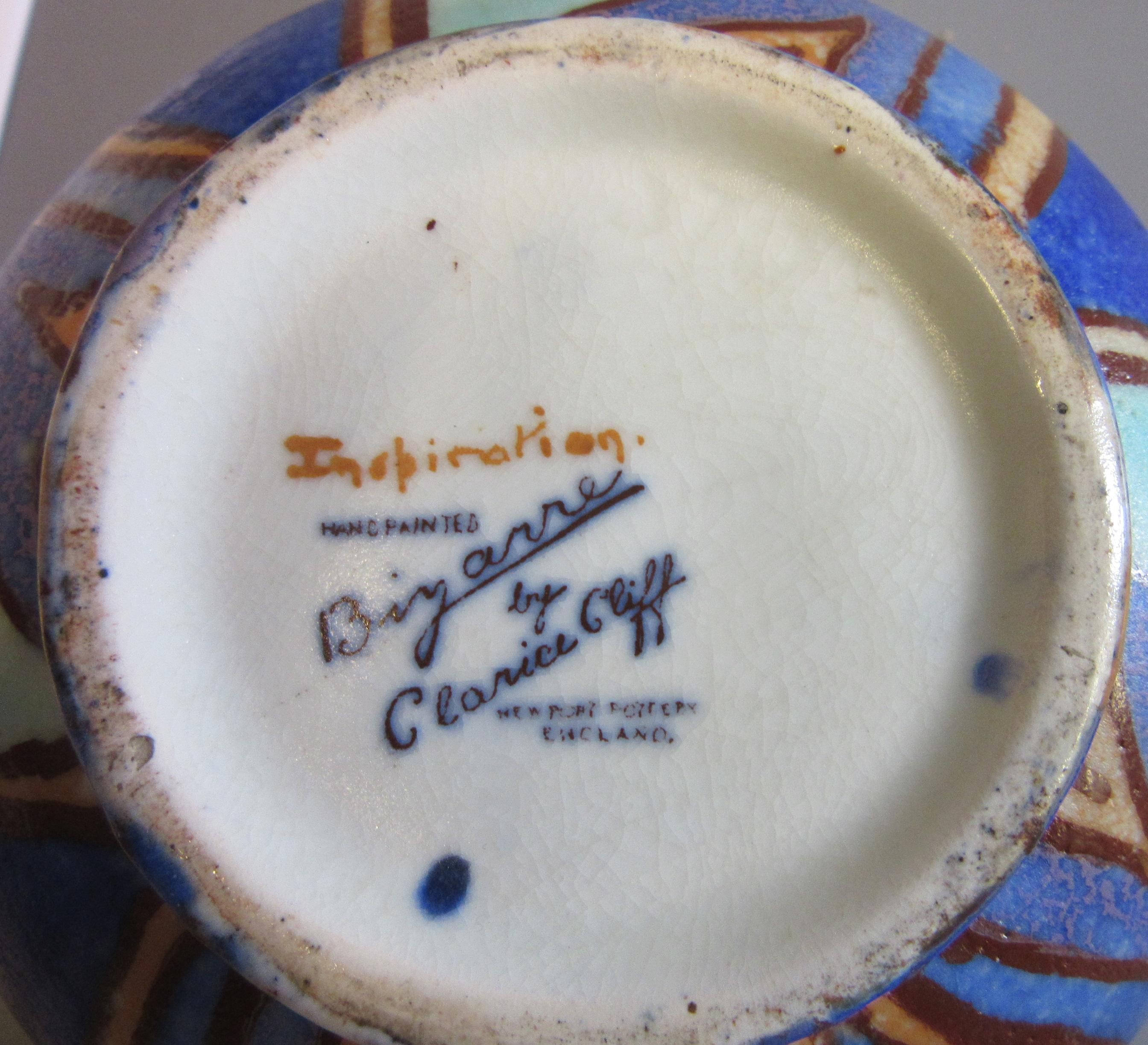 A CLARICE CLIFF NEWPORT POTTERY BIZARRE INSPIRATION SPHERICAL VASE painted in shades of blues and Image