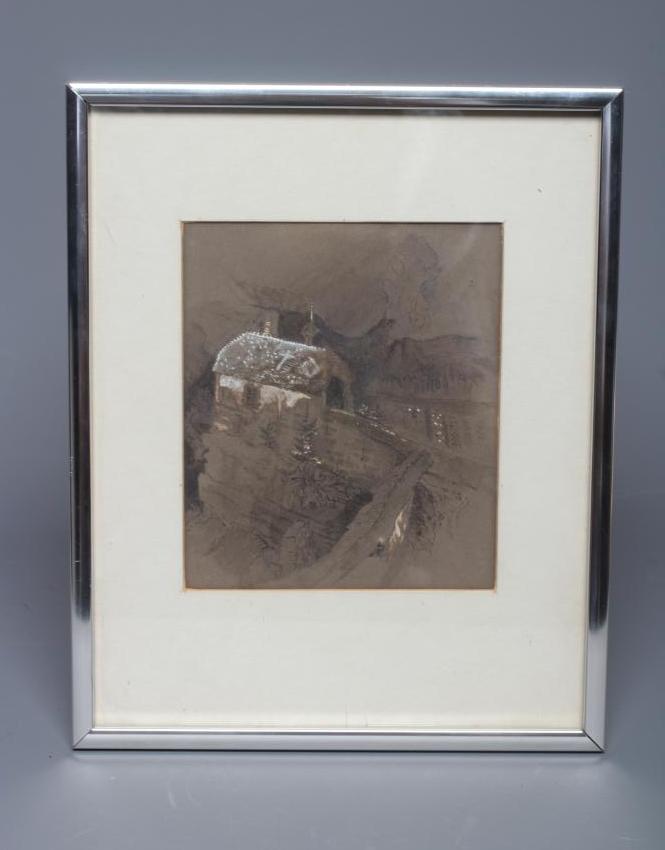 JOHN RUSKIN (1819-1900) Alpine Chapel, watercolour heightened with white, 5 1/2" x 4 3/4", modern Image
